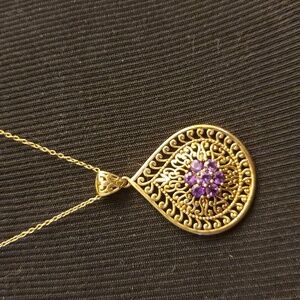 Sterling Silver Purple and Gold Pendant Necklace